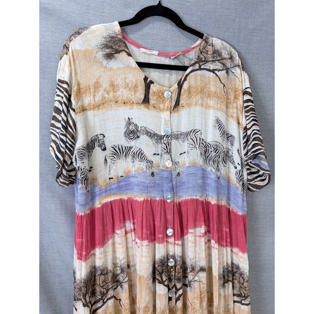 Pucci's of Palm Desert Zebra Animal Print Rayon Maxi Dress L Safari - Picture 2 of 16
